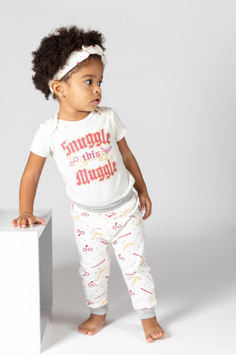 Bodysuit Pants and Headband Set, Alternate, color, Cream Burgundy