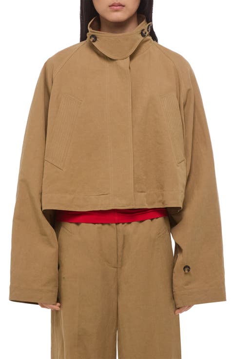 Sandwash High Collar Crop Trench Coat