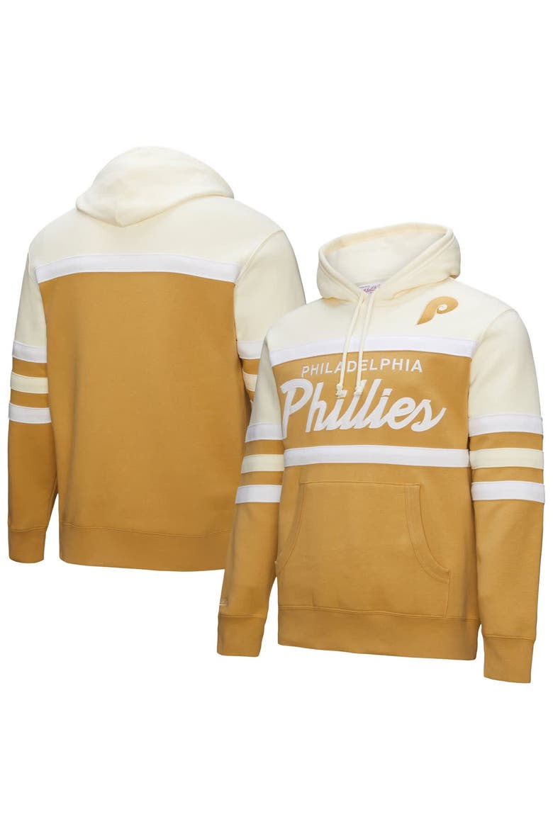 Men's Mitchell & Ness Tan/Cream Philadelphia Phillies Head Coach Pullover Hoodie, Main, color, Tan