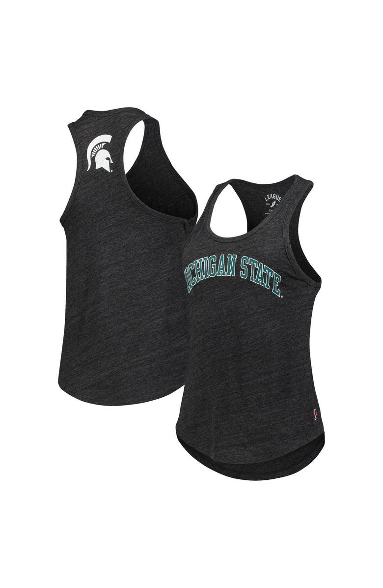 LEAGUE COLLEGIATE WEAR Women's League Collegiate Wear Black Michigan State Spartans Two-Hit Intramural Tri-Blend Scoop Neck Racerback Tank Top, Main, color, Heather Black