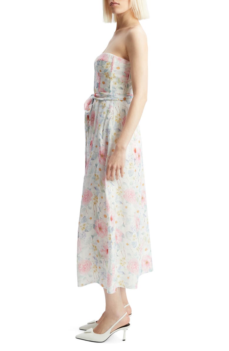 Bardot Floral Strapless Midi Dress, Alternate, color, Summer White Floral