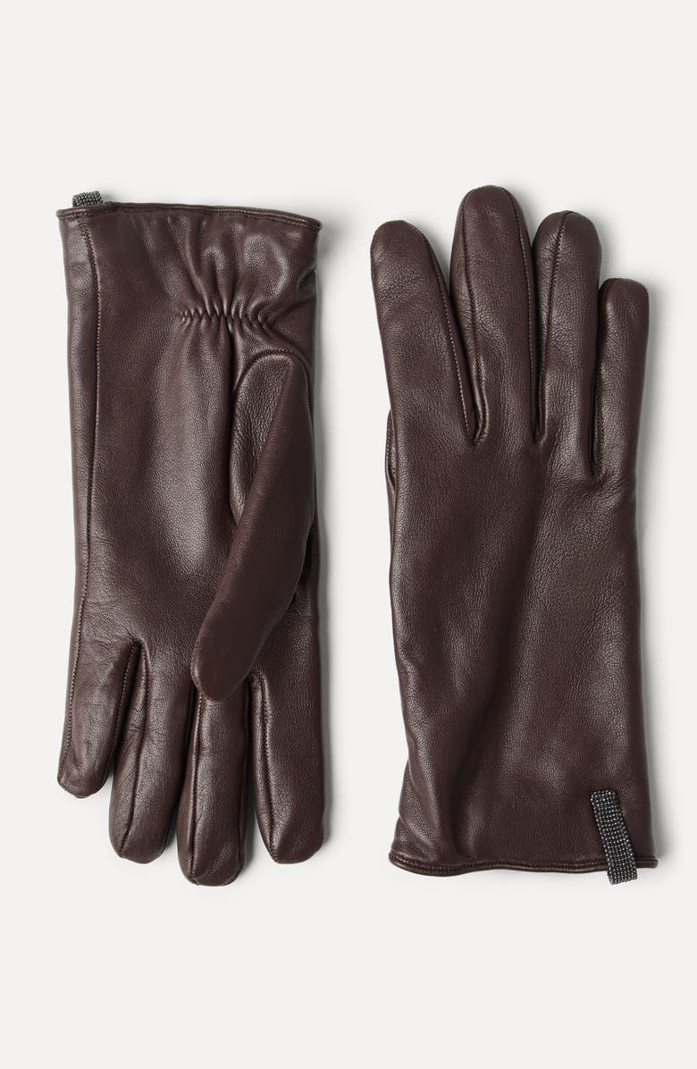 Brunello Cucinelli Nappa leather gloves, Alternate, color, Rust Brown
