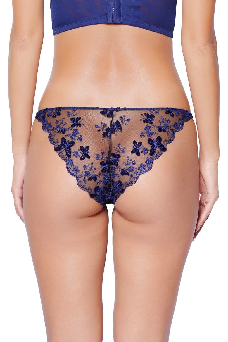 Papillion Embroidered Tulle Bikini Briefs, Alternate, color, NAVY