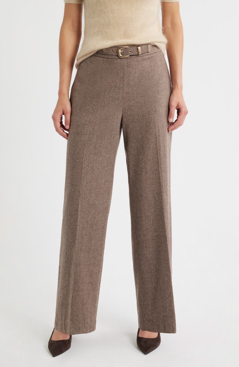 Elie Tahari The Brianne Belted Straight Leg Pants, Main, color, Brown/ French Beige
