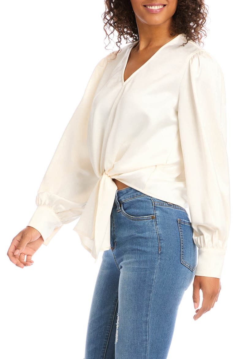 Tie Front Satin Blouse, Alternate, color, IVORY