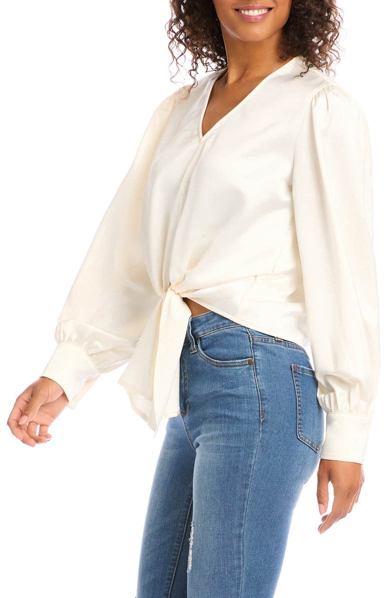 Karen Kane Tie Front Satin Blouse, Alternate, color, 