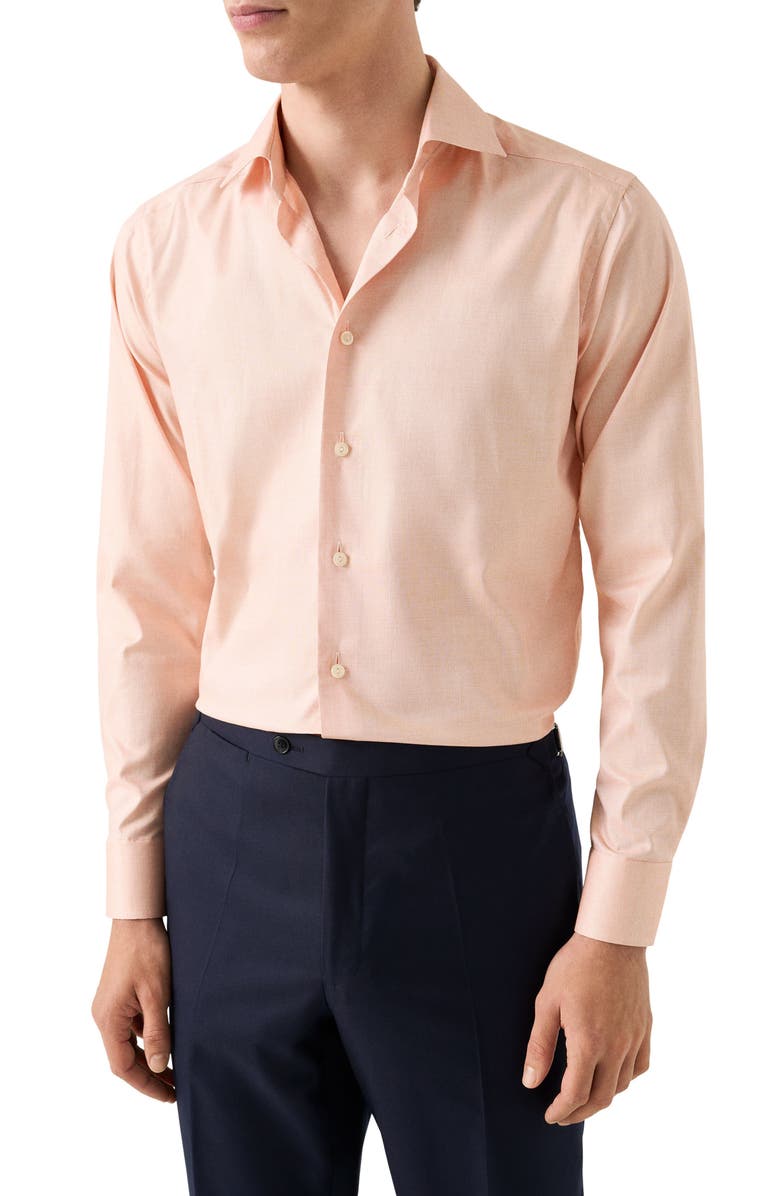 Eton Contemporary Fit Solid Orange Cotton Dobby Dress Shirt, Main, color,