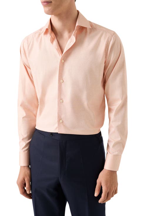 Contemporary Fit Solid Orange Cotton Dobby Dress Shirt (Regular & Big)