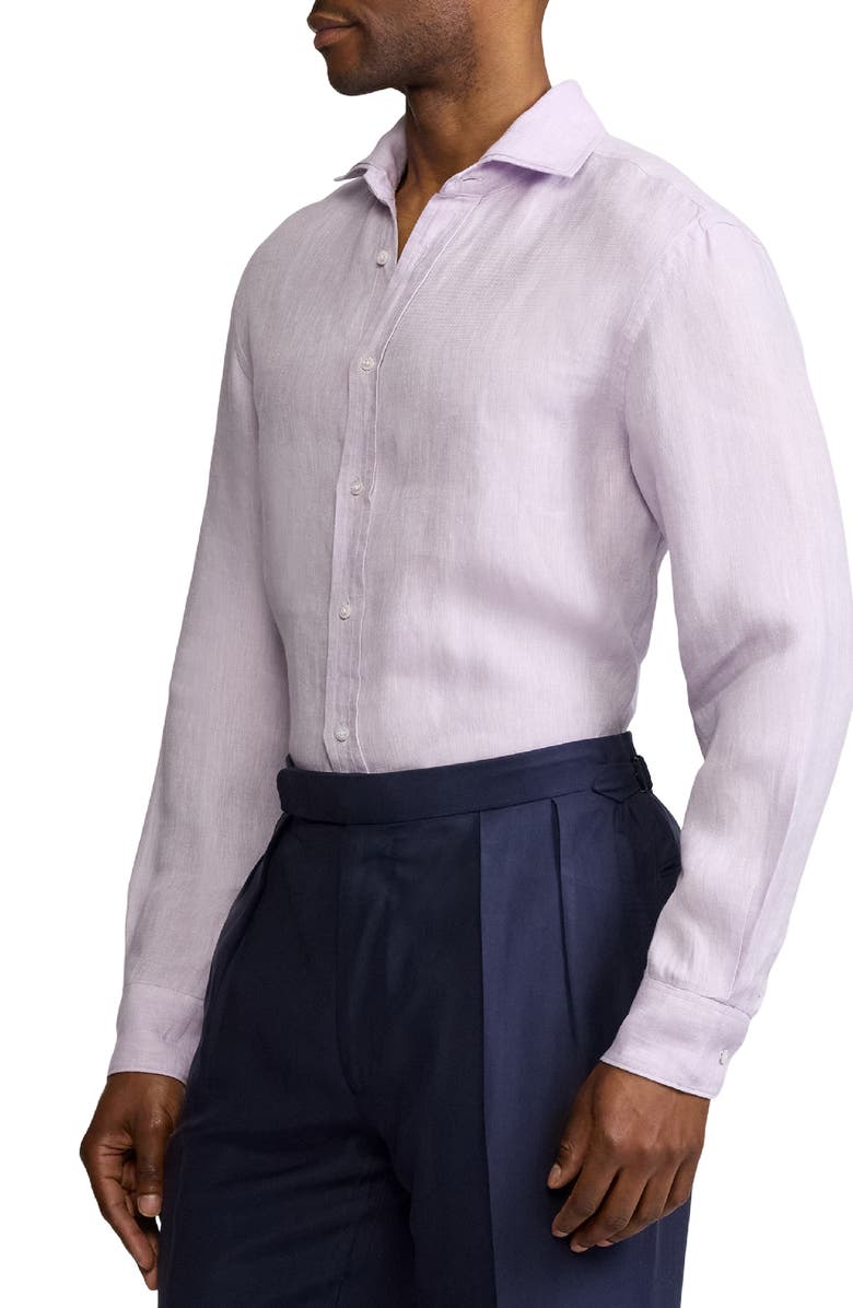 Ralph Lauren Purple Label Basket Weave Linen Button-Up Shirt, Alternate, color, Lilac Breeze