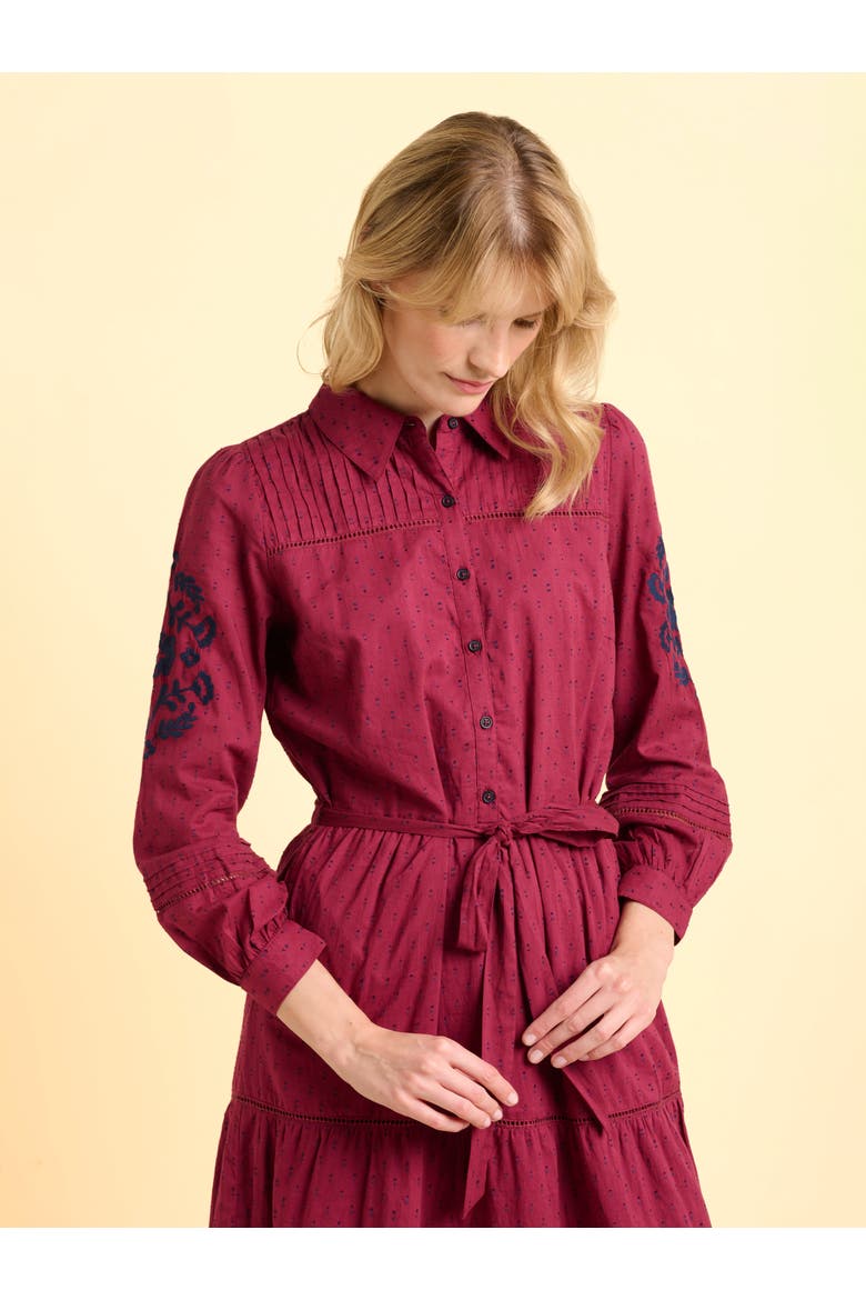 Embers Long Sleeve Tie Waist Midi Dress, Alternate, color, Burgundy