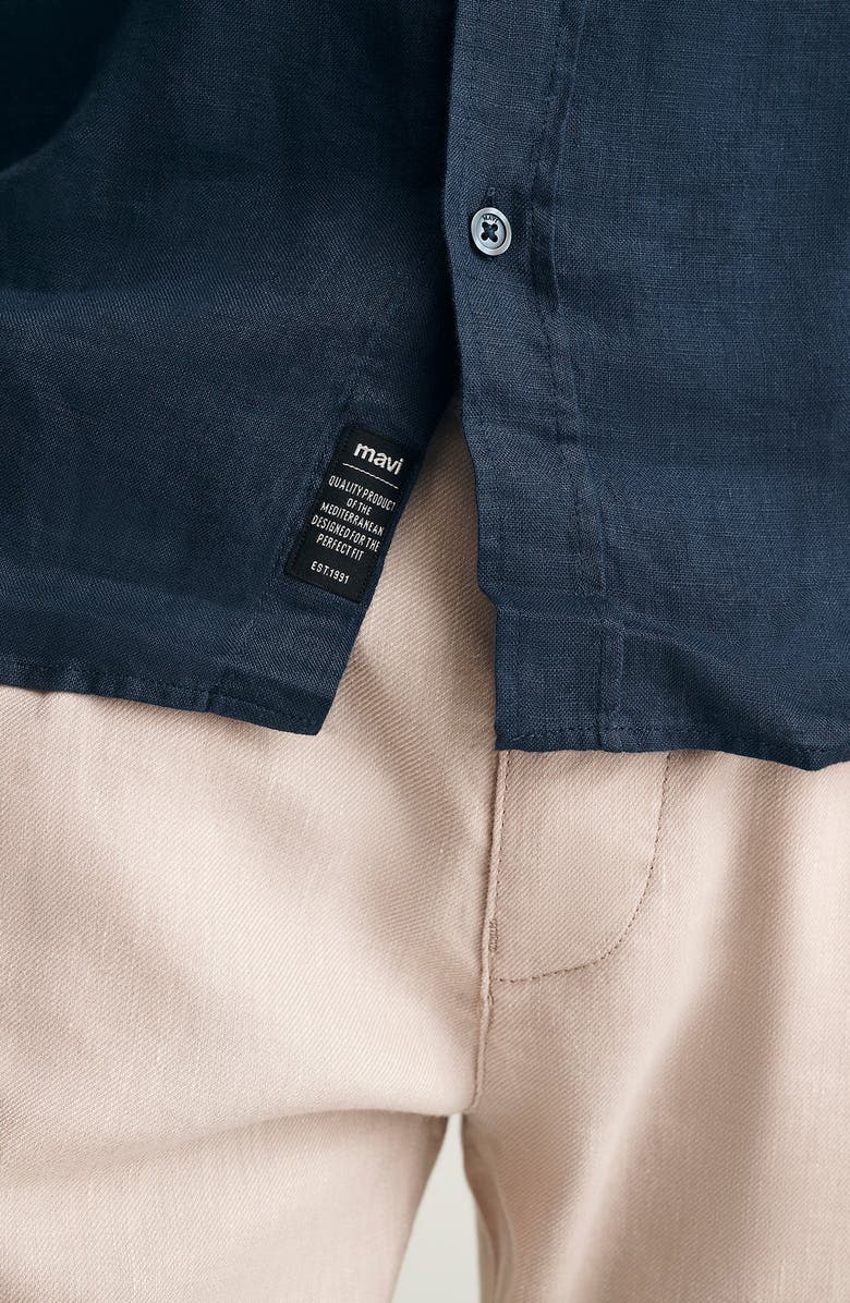 Mavi Jeans Regular Fit Linen Button-Up Shirt, Alternate, color, Black Iris