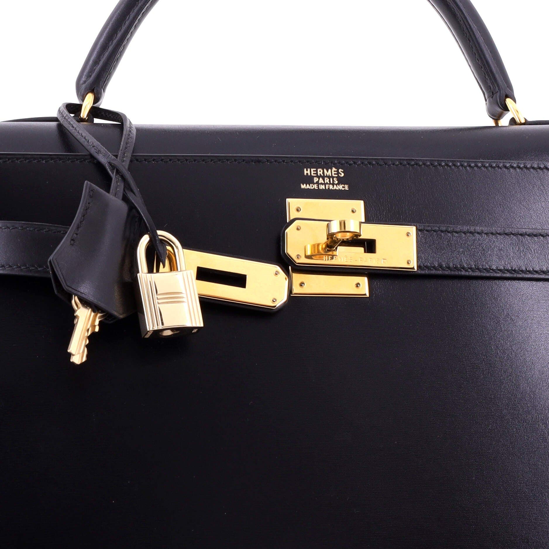 Pre-Owned Hermes Kelly Handbag Black Box Calf with Gold Hardware 32, Alternate, color, Noir