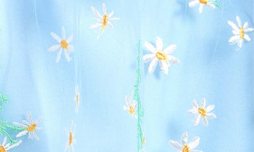 Ava & Yelly Kids' Floral Embroidered Mesh Trapeze Party Dress In Light Blue