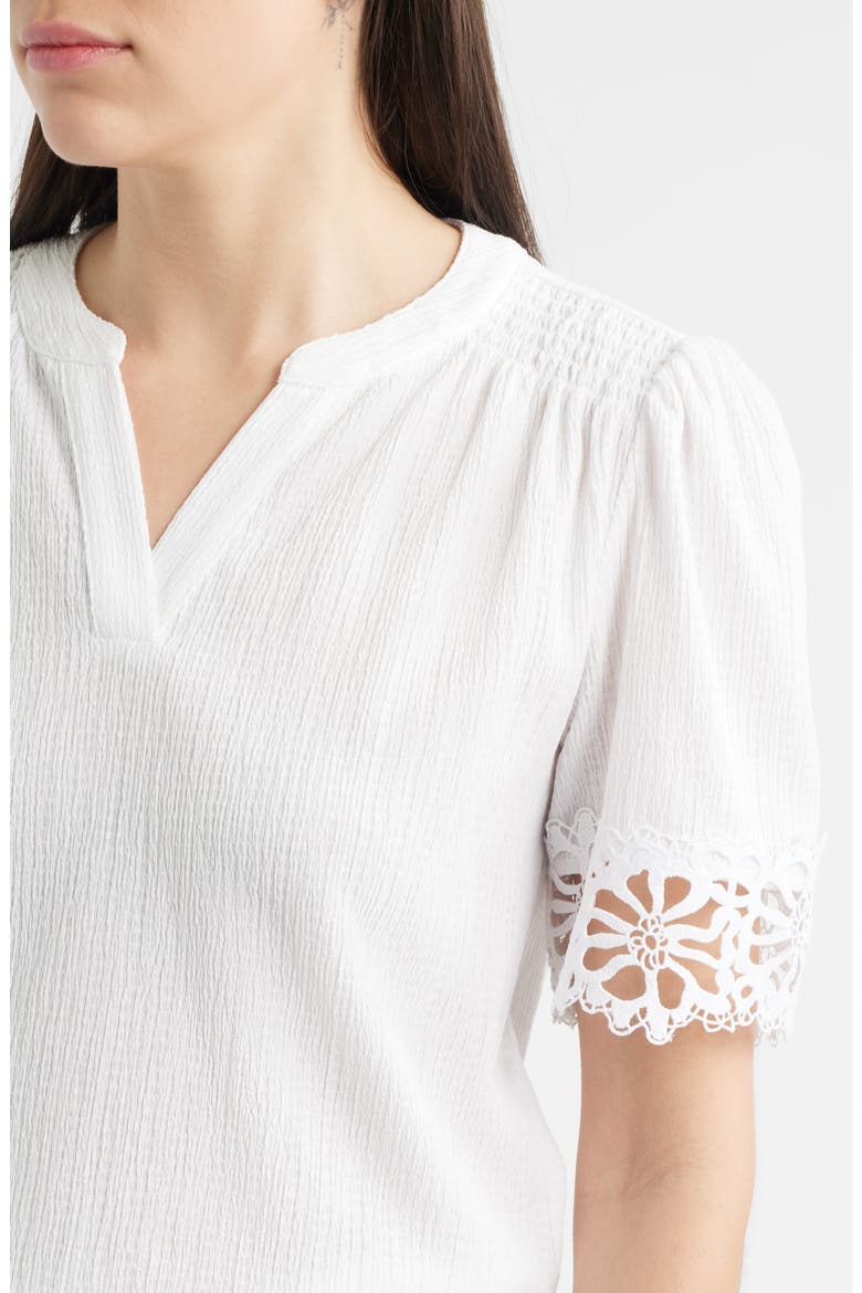 Lace Trim Crinkle Top, Alternate, color, CRISP WHITE