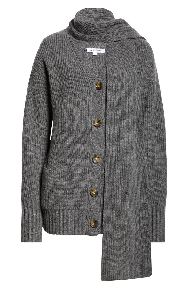 Veronica Beard Annalise Scarf Merino Wool & Cashmere Cardigan, Alternate, color, Charcoal