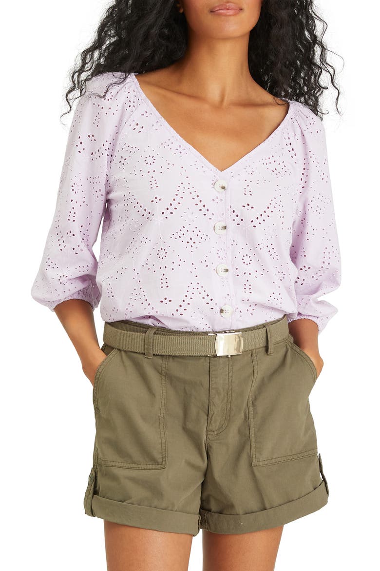 Modern Eyelet V-Neck Blouse, Main, color, LAVENDER ICE