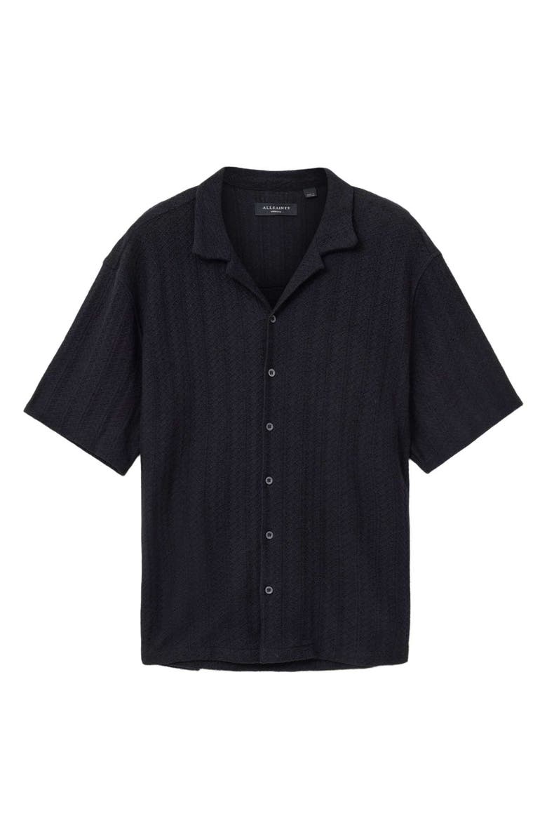 AllSaints Trace Textured Cotton Camp Shirt, Alternate, color, Jet Black