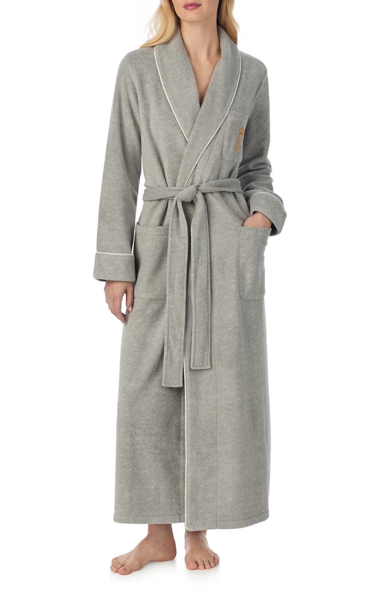 Lauren Ralph Lauren Monogram Fleece Robe, Main, color, Grey Heather