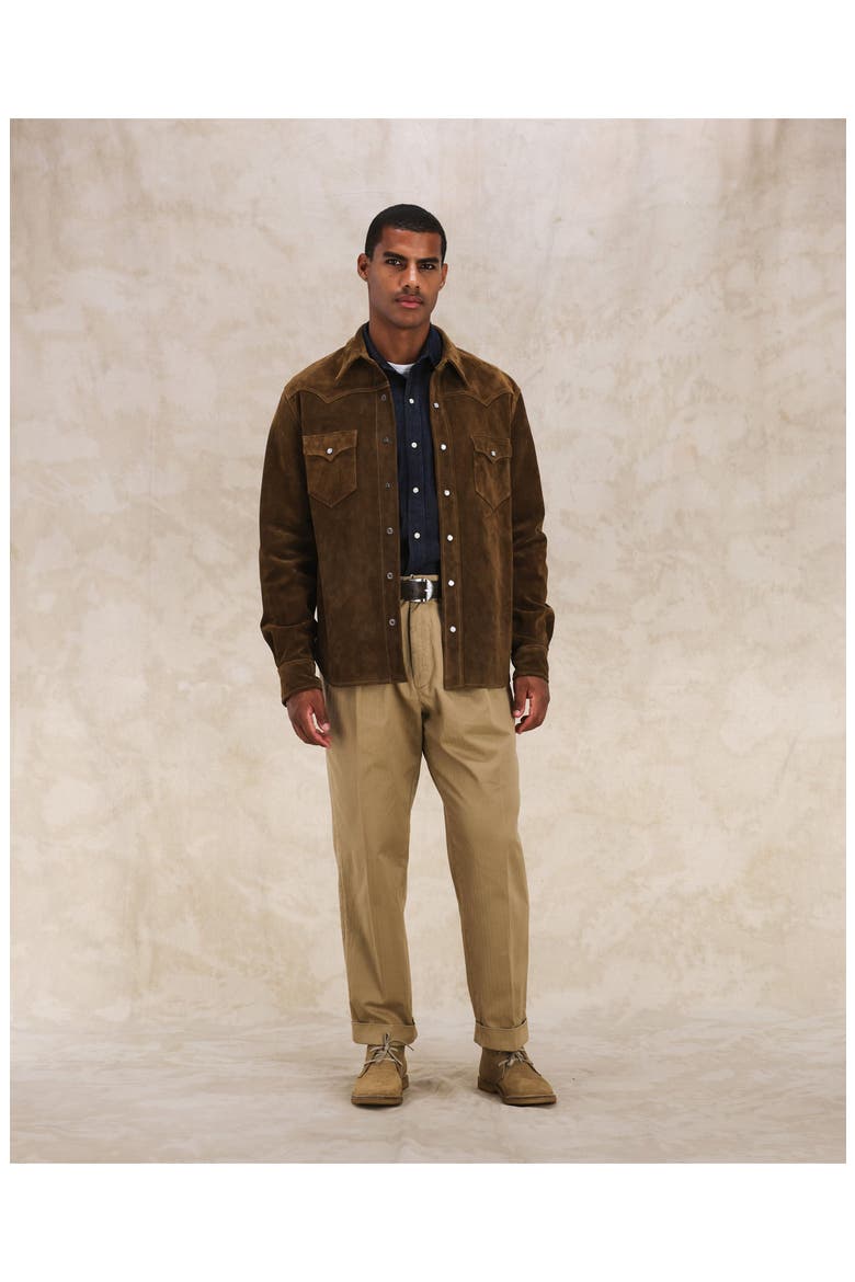 Ranch Texan Suede Leather Shirt, Alternate, color, BROWN