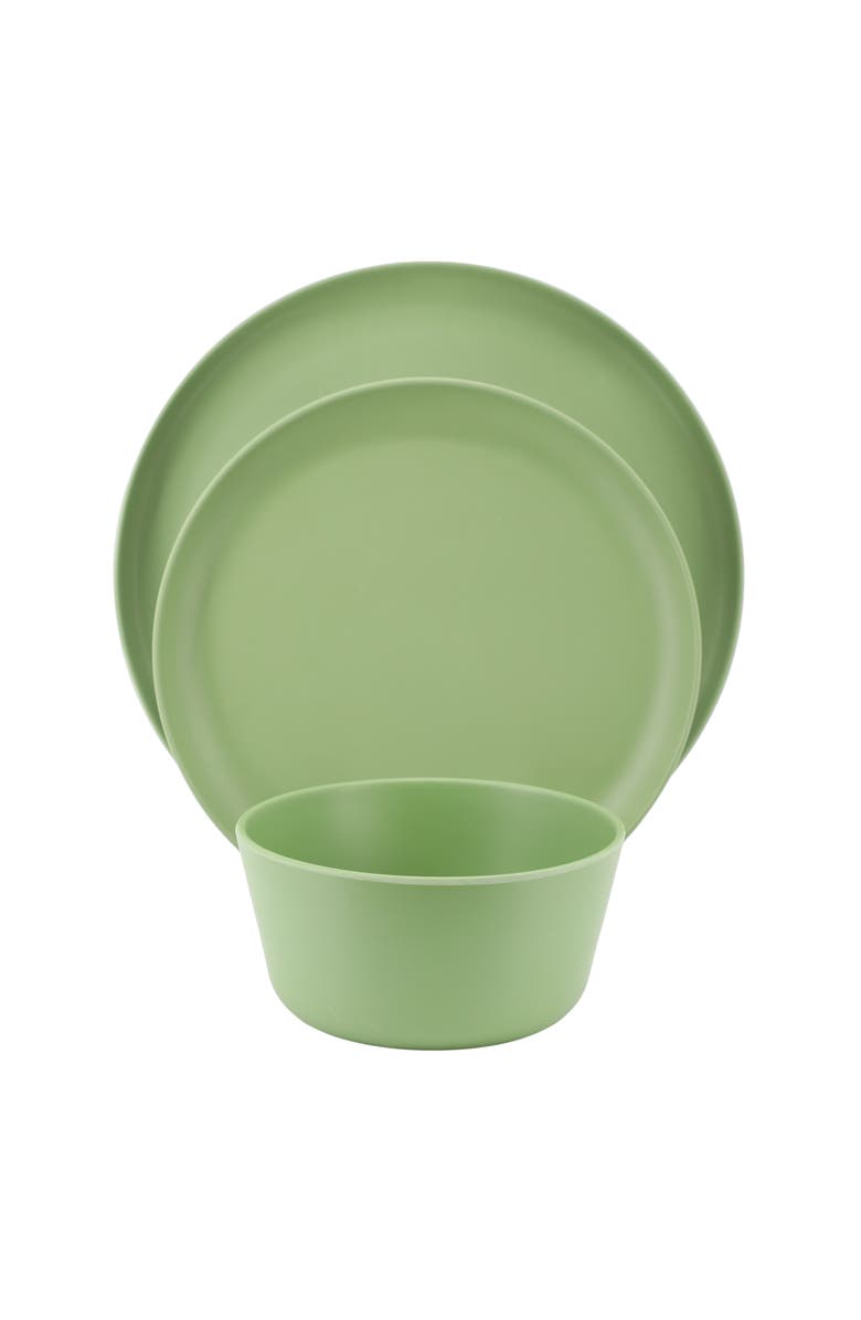 Gibson Home Fairhope 12 Piece Melamine Round Dinnerware Set, Alternate, color, Green