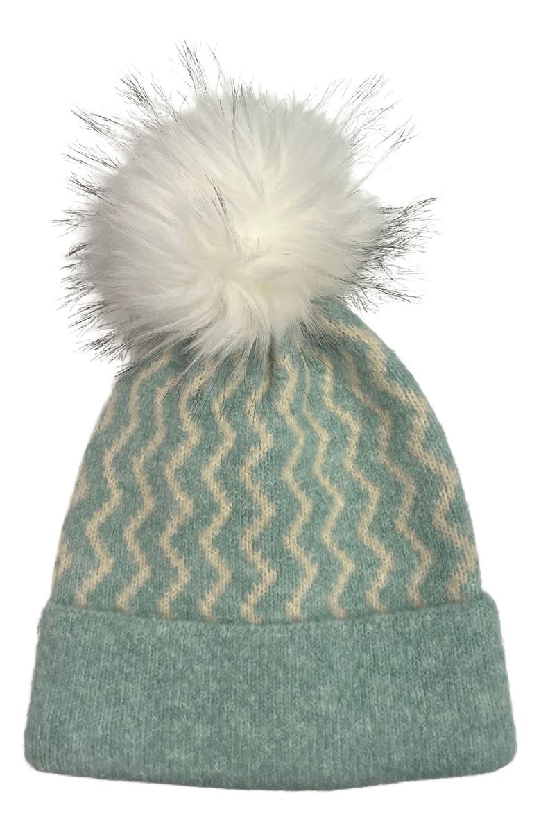 MARCUS ADLER Zig Zag Faux Fur Pompom Beanie, Main, color, Seafoam