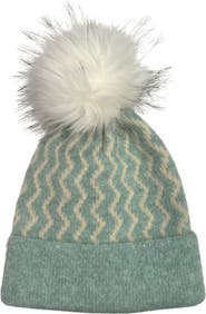 MARCUS ADLER Zig Zag Faux Fur Pompom Beanie