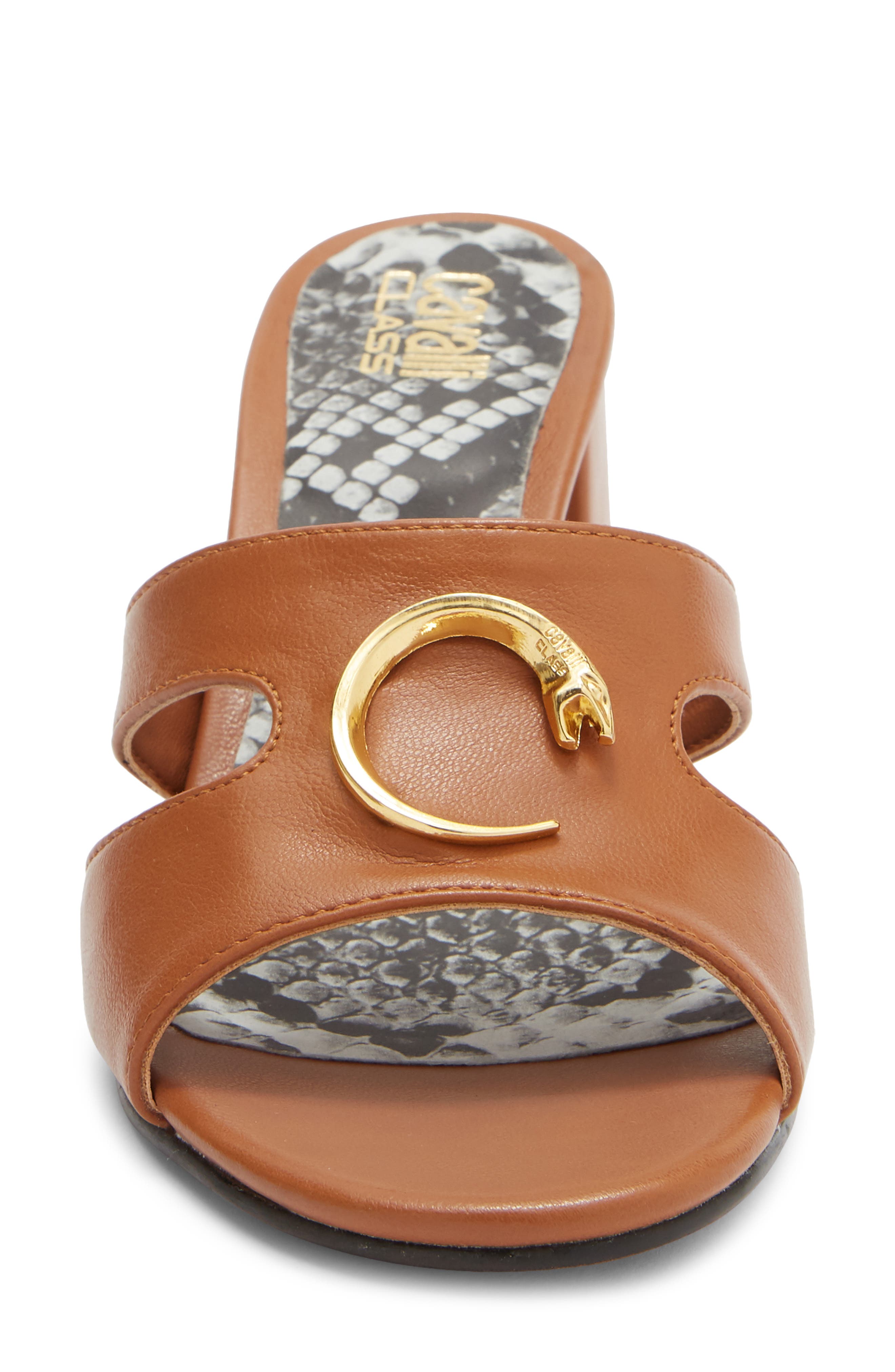 Roberto Cavalli Block Heel Slide Sandal, Alternate, color, Tan