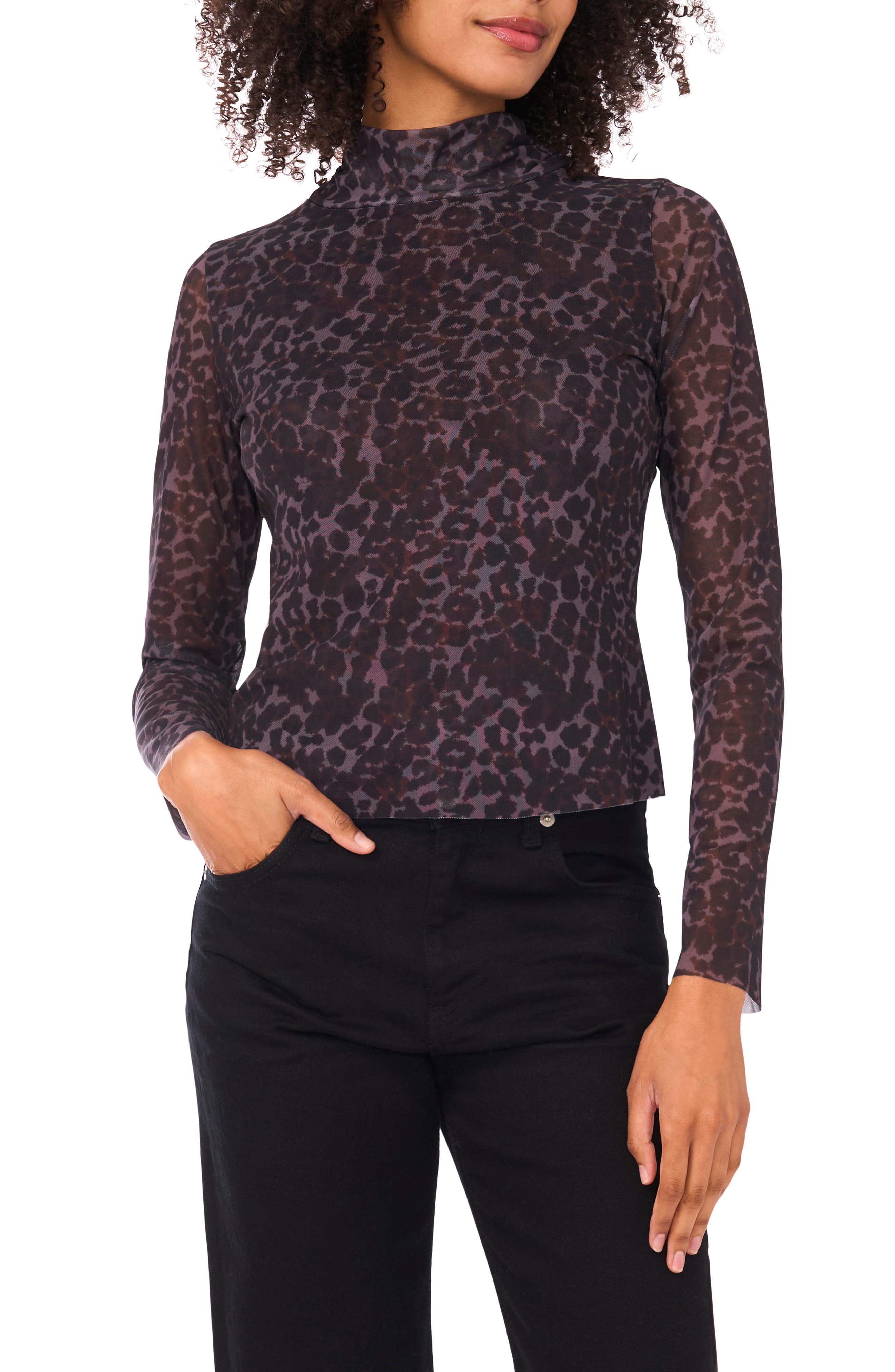 Parker Leopard Mock Neck Long Sleeve Top