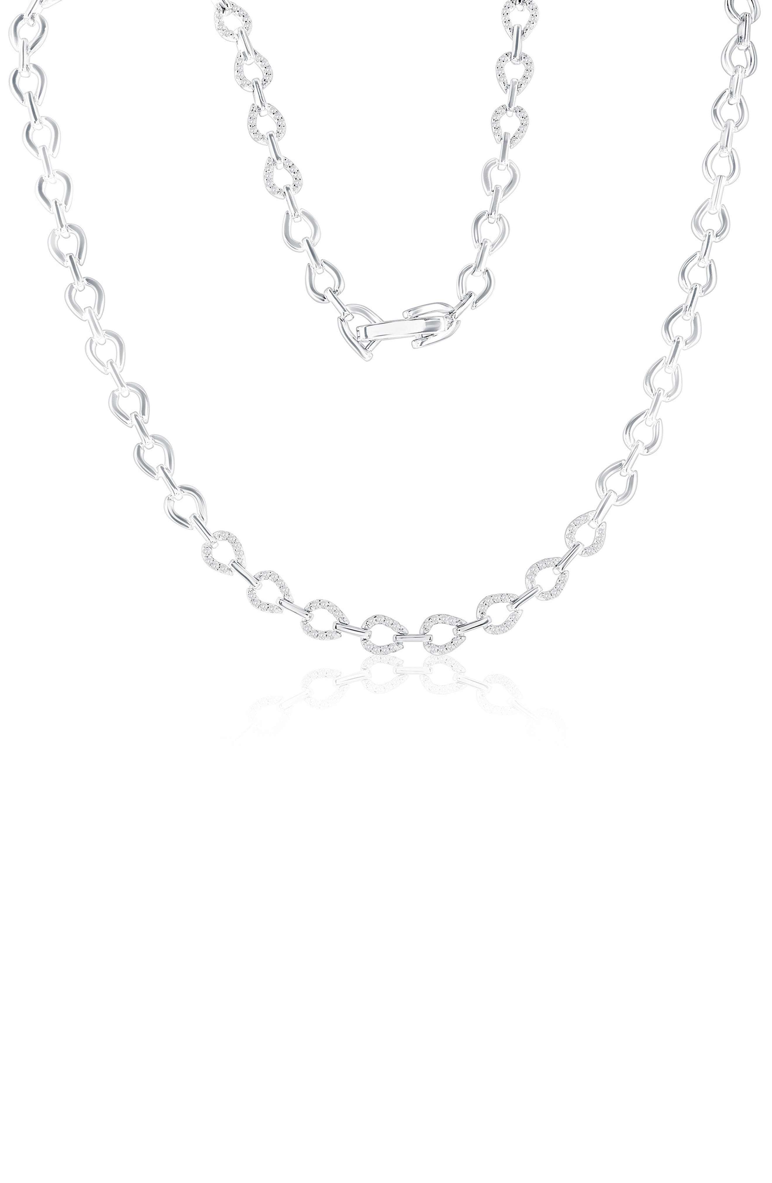 Sterling Silver Cubic Zirconia Link Necklace
