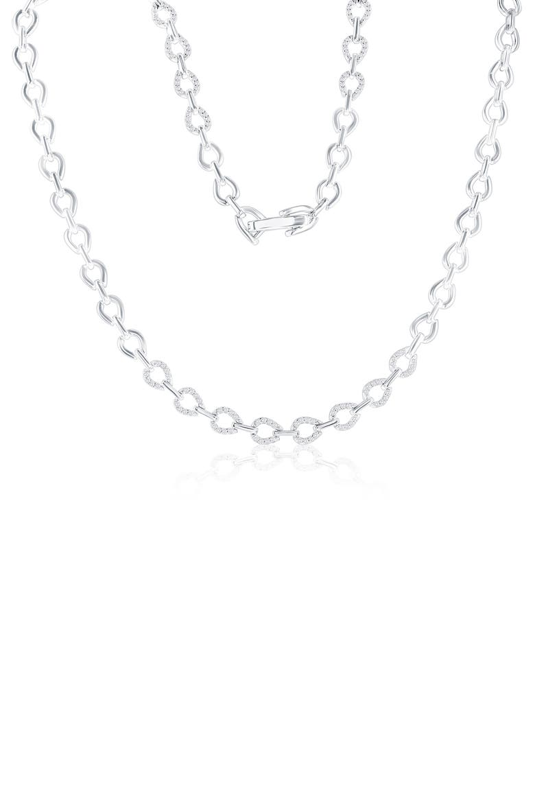 Sterling Silver Cubic Zirconia Link Necklace, Main, color, SILVER