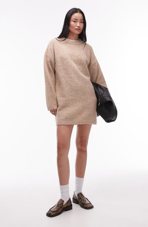 Fuzzy Long Sleeve Sweater Minidress