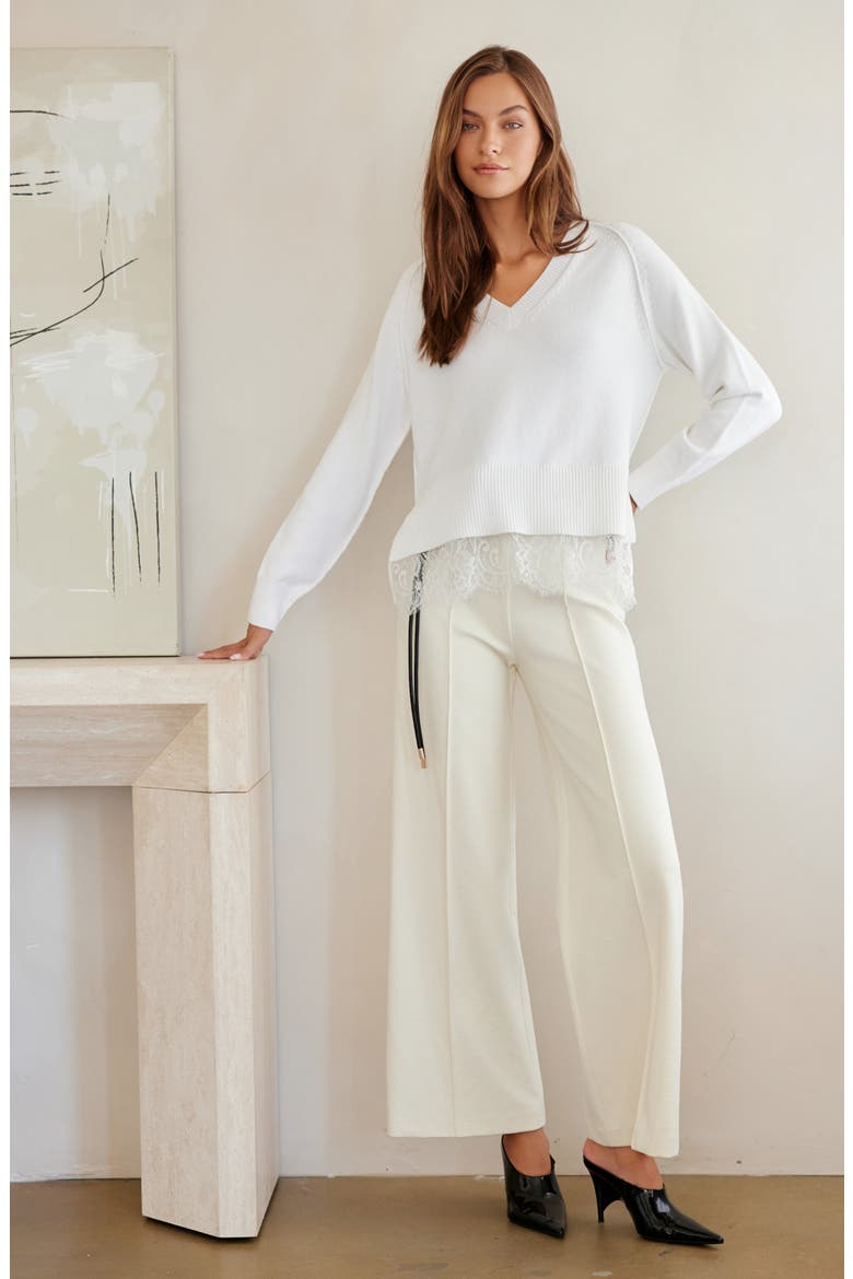 Camila Lace Layered Sweater, Alternate, color, CREAM