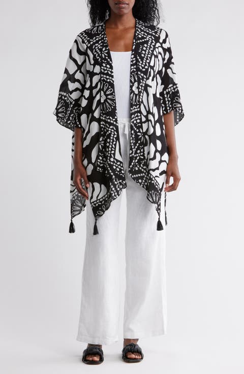 Abstract Tassel Trim Ruana