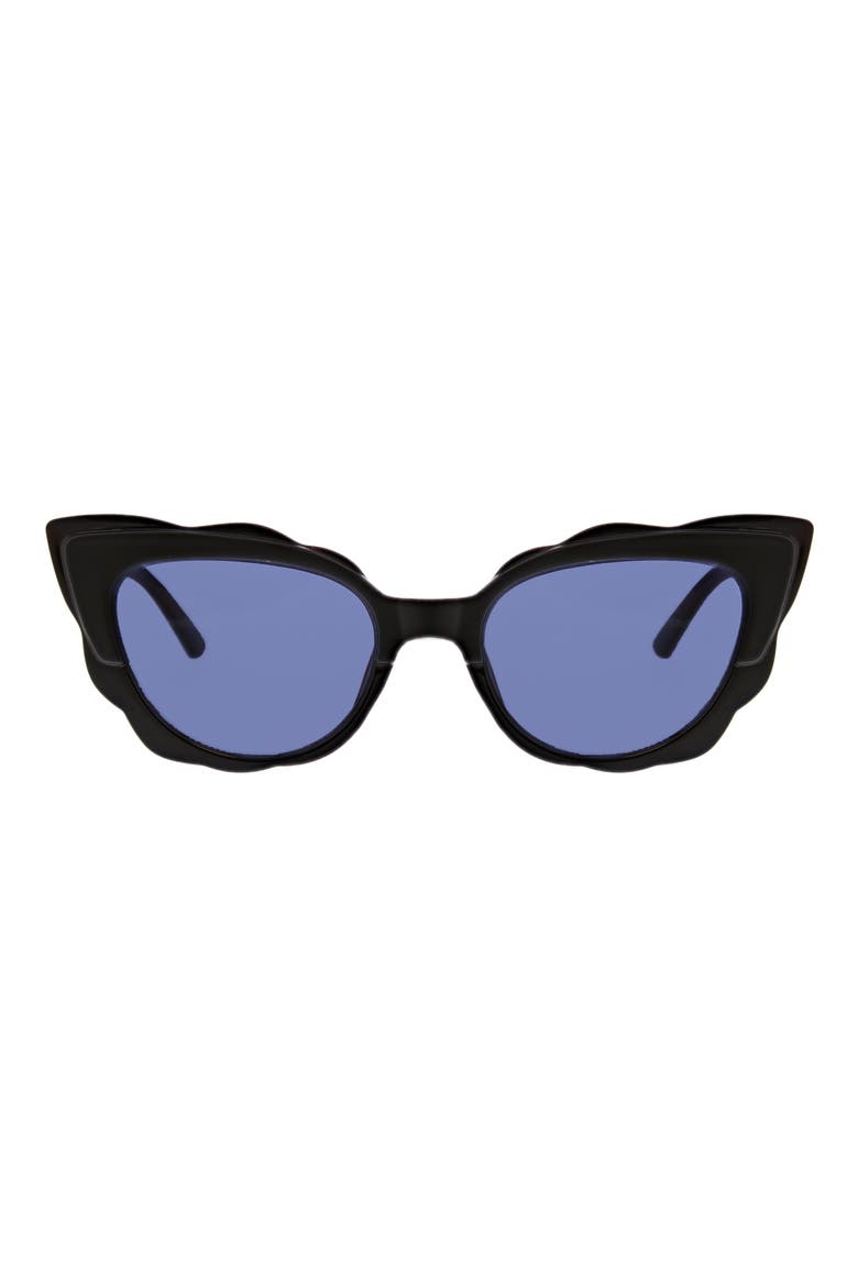 53mm Scalloped Cat Eye Sunglasses, Main, color, MATTE BLACK