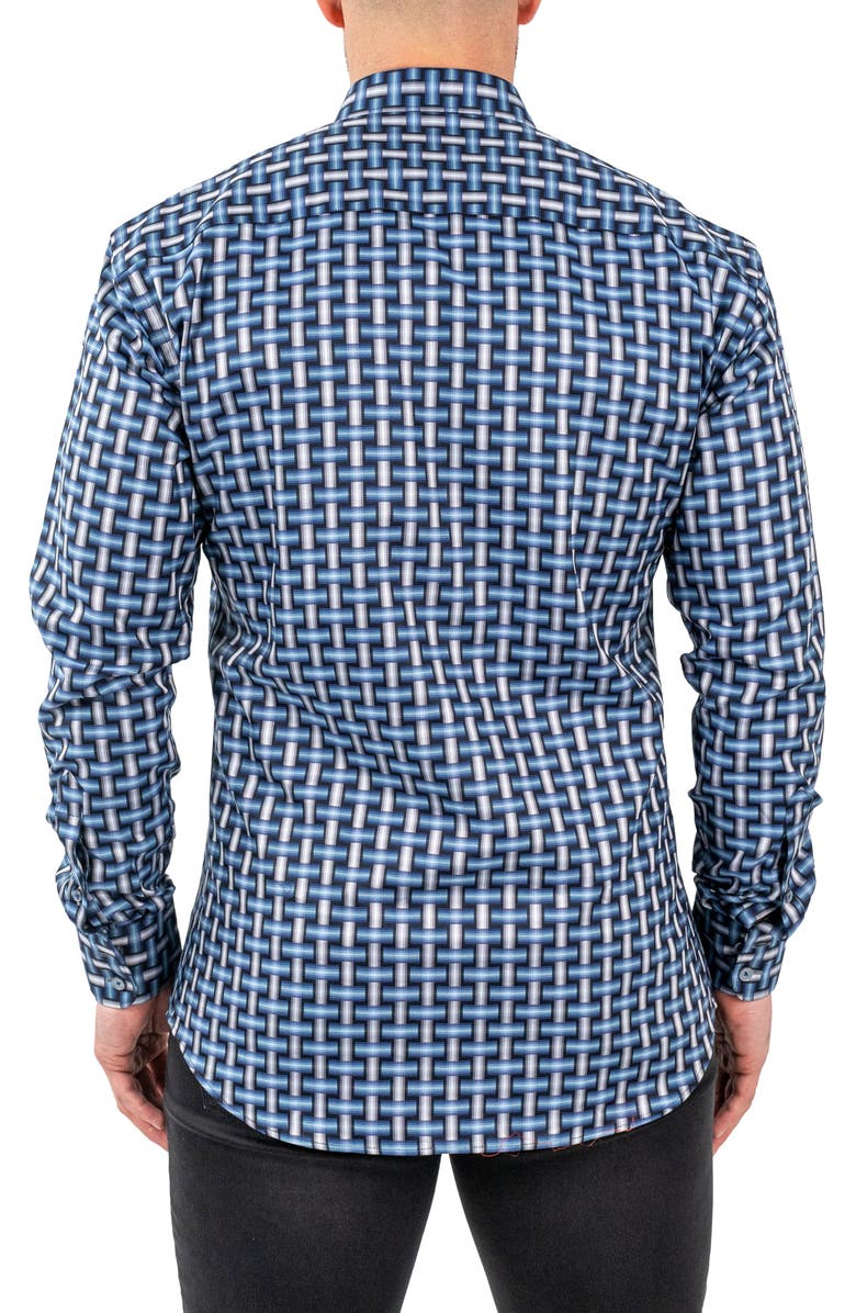 Maceoo Einstein Jacqdigiweave Blue Contemporary Fit Cotton Blend Button-Up Shirt, Alternate, color,
