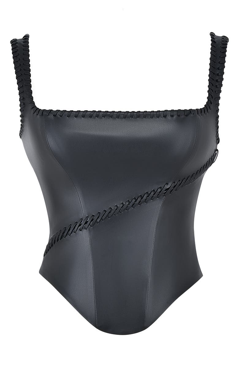 HOUSE OF CB Leonie Whipstitch Faux Leather Corset Top, Alternate, color, 
