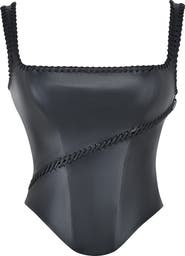 HOUSE OF CB Leonie Whipstitch Faux Leather Corset Top