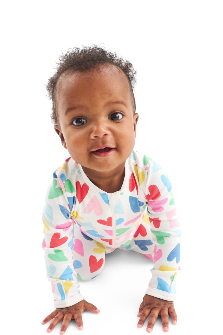 Baby Organic Zip Footie In Rainbow Candy Hearts, Main, color, Ivory Rainbow Candy Hearts