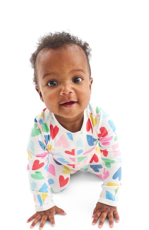 Baby Organic Zip Footie In Rainbow Candy Hearts