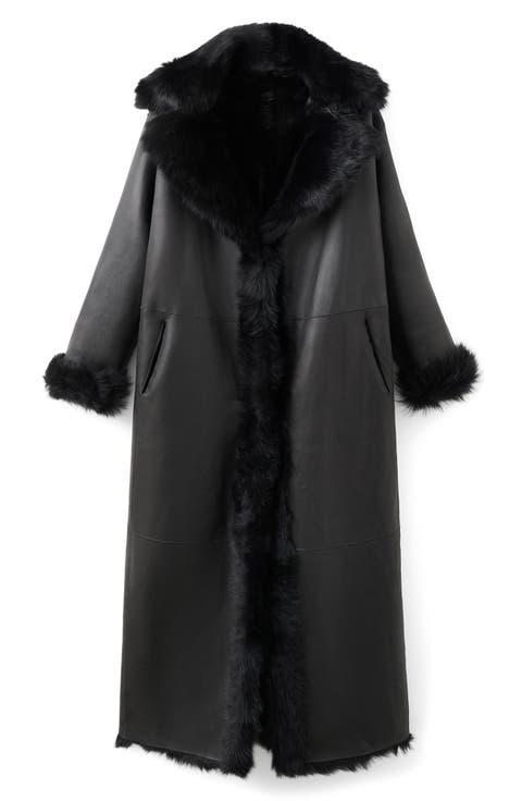 x Kaia Gerber Reversible Genuine Shearling & Leather Coat