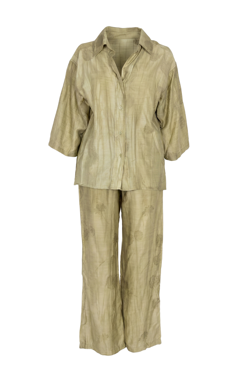 Relaxed Button Front Shirt & Drawstring Pants Set, Alternate, color, Pale Green