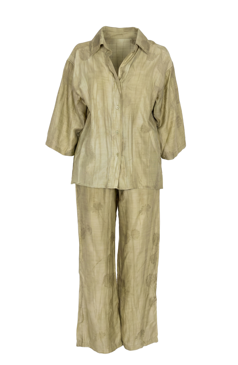 Modenaire Relaxed Button Front Shirt & Drawstring Pants Set, Alternate, color, Pale Green