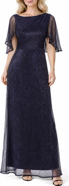 Oleg Cassini Metallic Capelet Dress