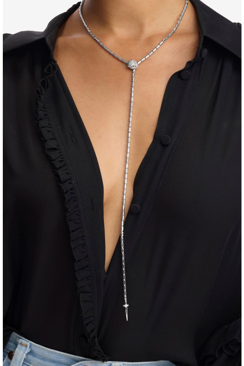 Jaguar Bolo Lariat Necklace, Main, color, SILVER-WHITE