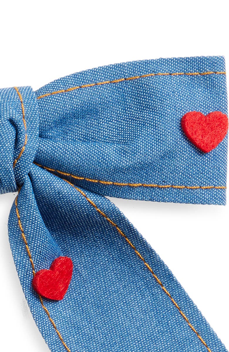 Cara Kids' Denim Felt Heart Hair Bow Barrette, Alternate, color,