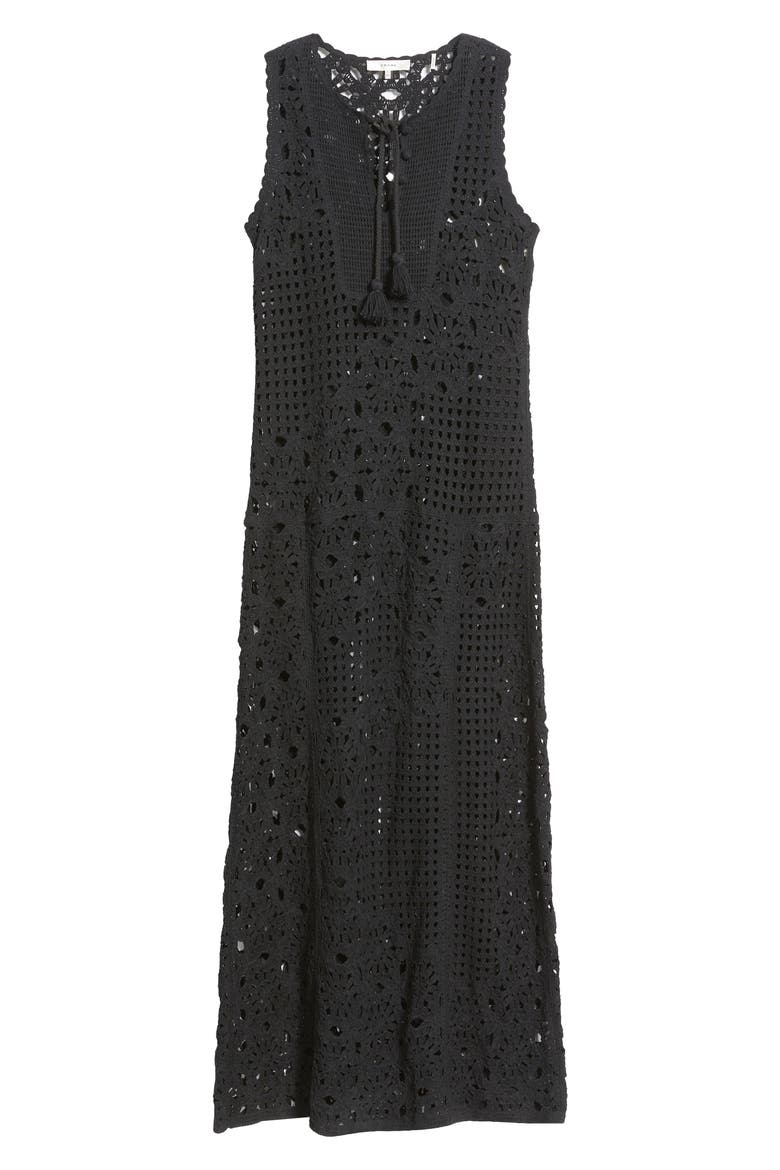 black crochet maxi dress Spaghetti Strap Padded Boned Underwire Cut Out boo effect Black Deep Sea Crochet Maxi
