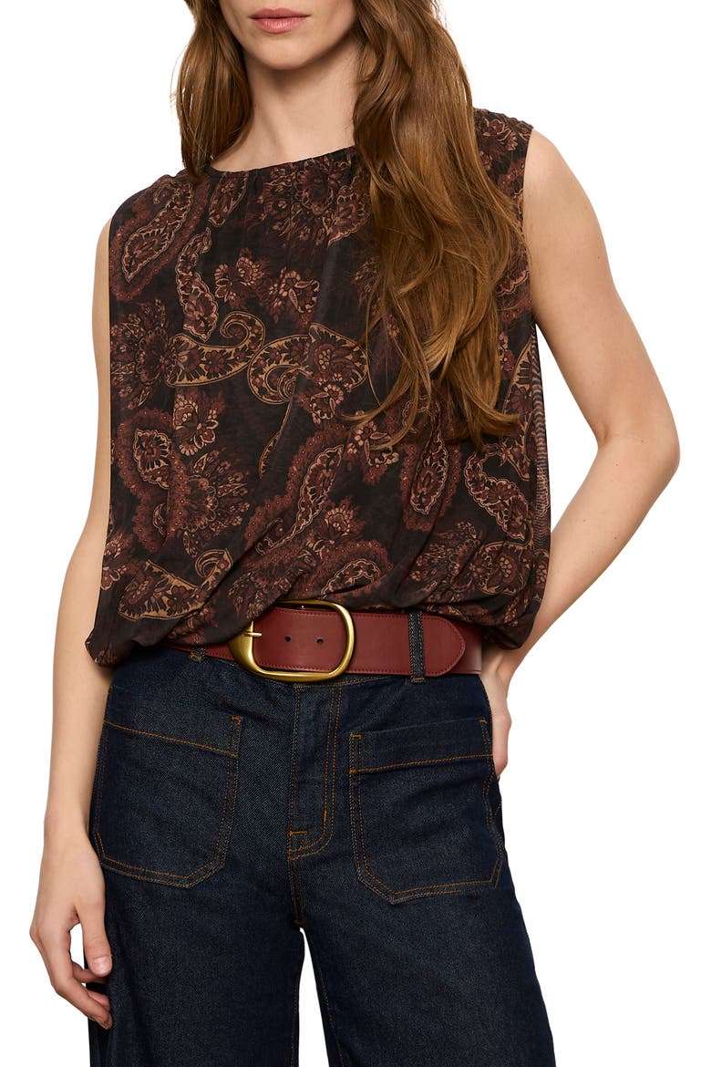 Clover Mesh Bubble Sleeveless Top, Alternate, color, COCOA BROWN PAISLEY