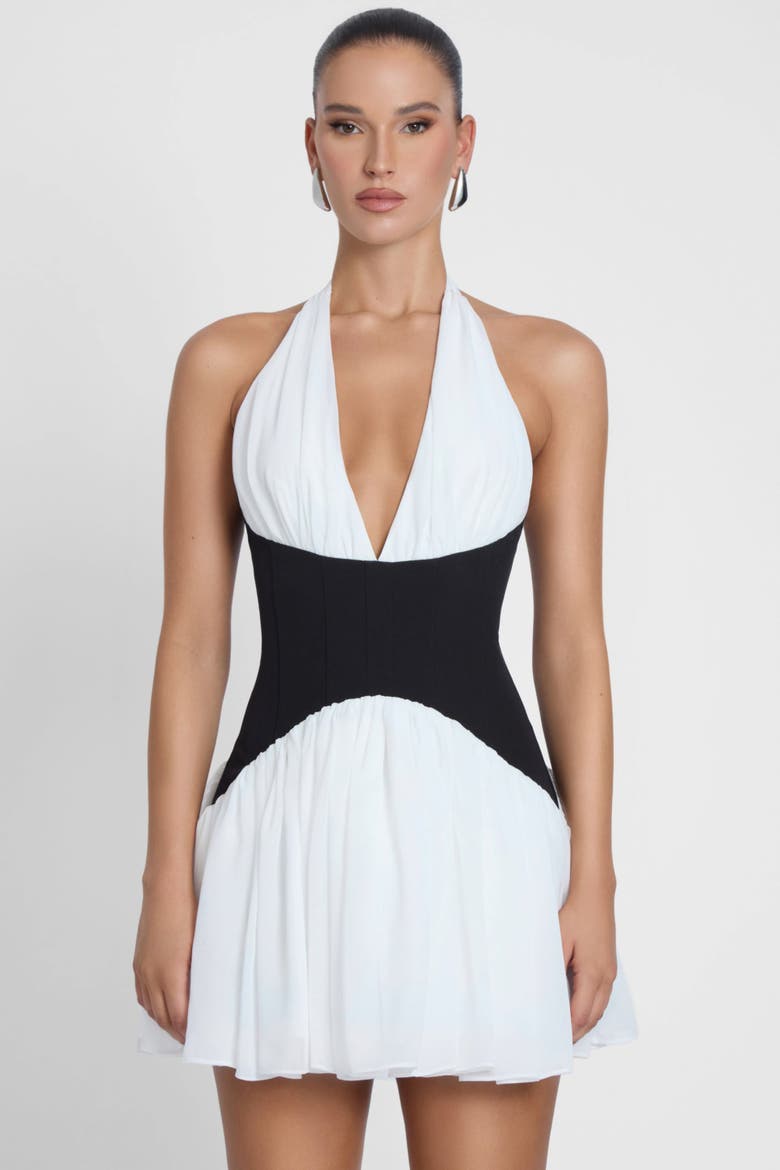 Harper Corset Mini Dress, Main, color, White & Black
