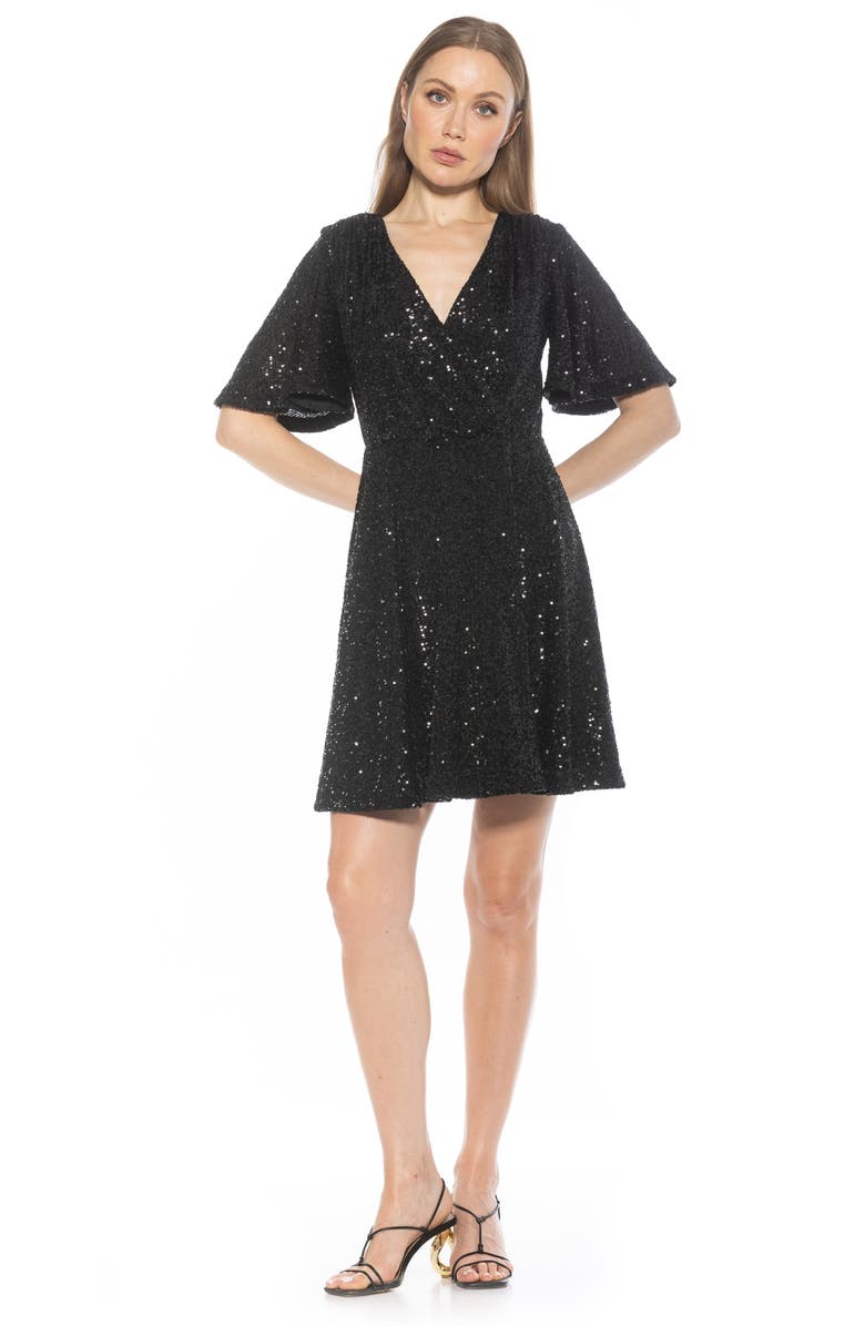 Alexia Admor Oakless Sequin Flutter Sleeve Fit & Flare Dress, Alternate, color, Black
