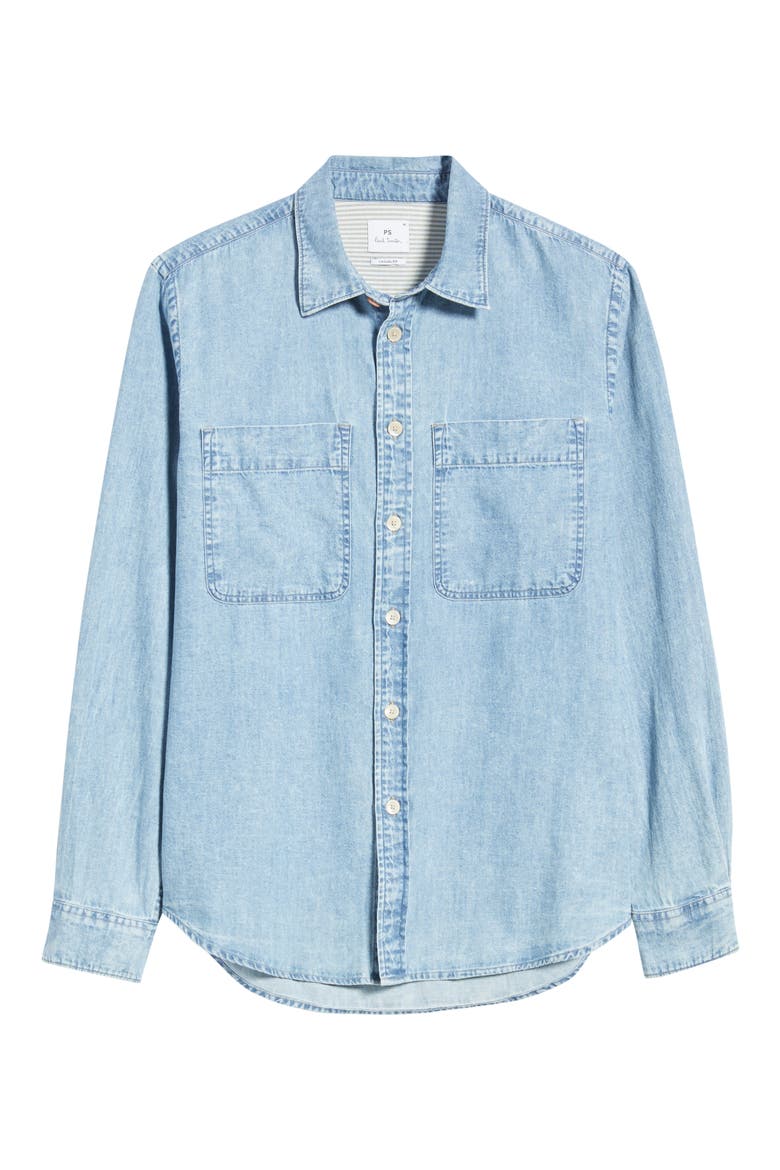 Casual Fit Organic Cotton Denim Button-Up Shirt, Alternate, color, LIGHT BASE